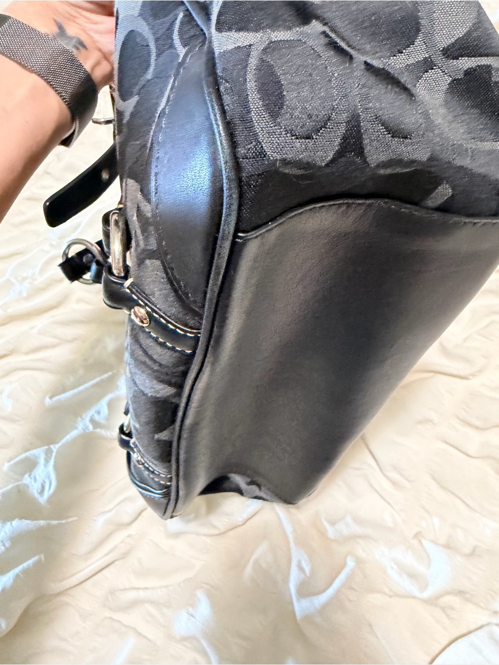 Coach Black & Gray Signature Canvas Shoulder Bag - Picture 8 of 16